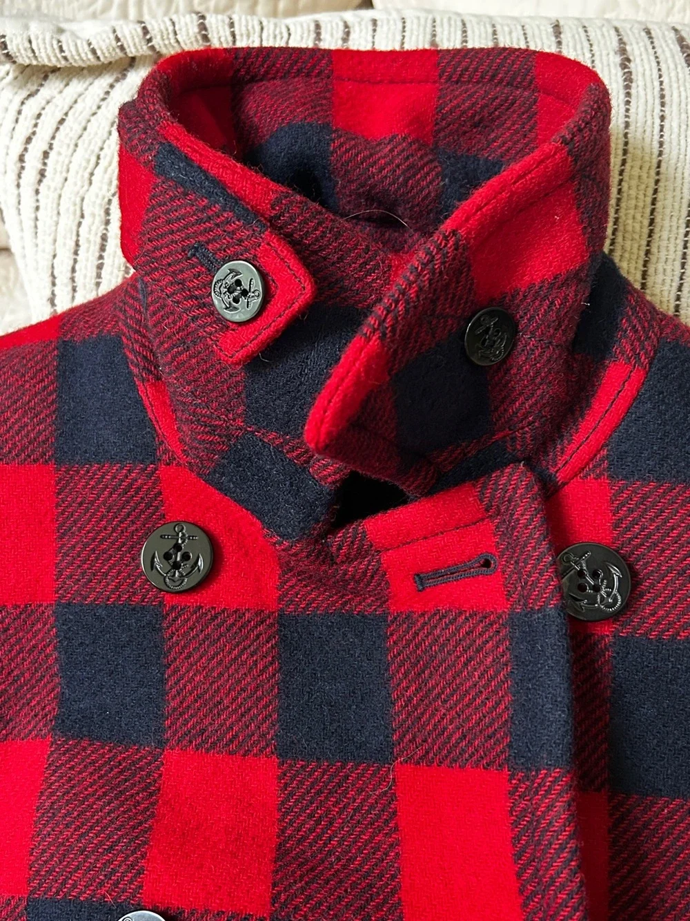 J Crew Red & Navy Buffalo Plaid Women's Wool Peacoat - Picture 11 of 14